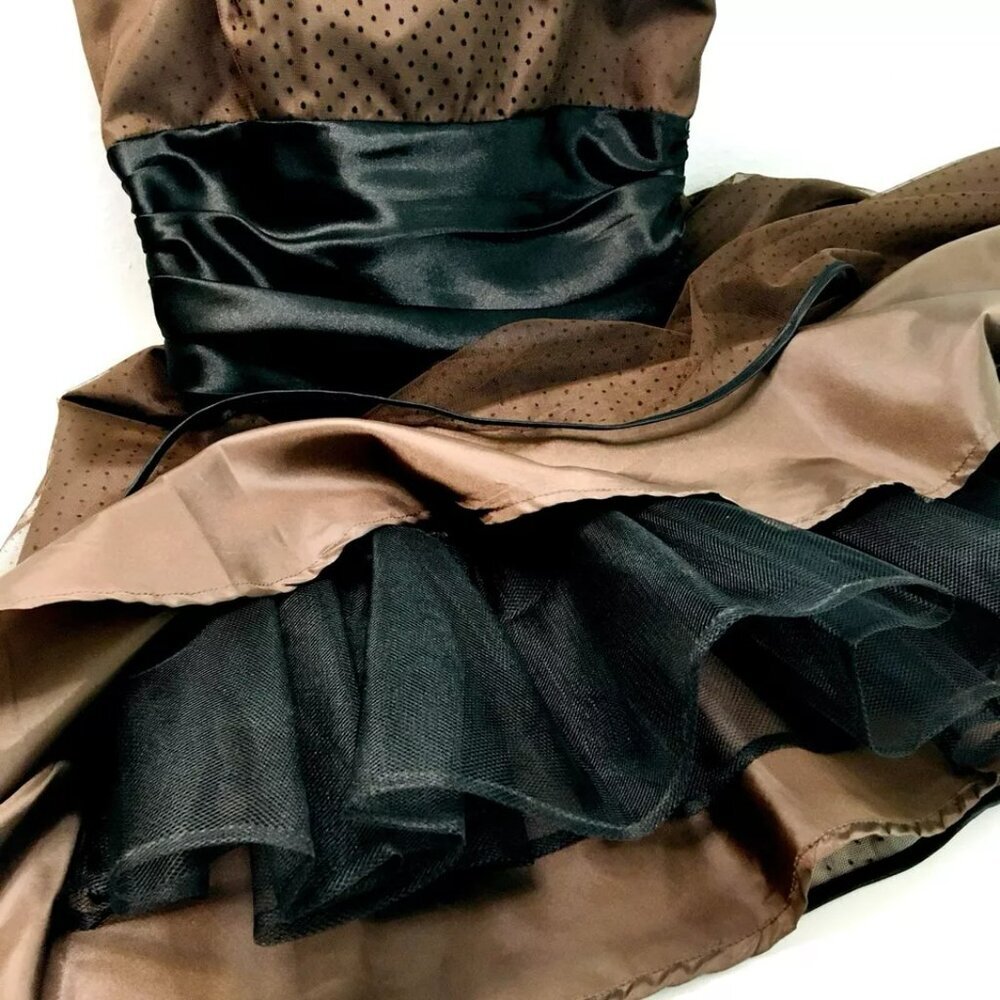 Masquerade Formal Strapless Taffeta Mini Dress Sz 7/8 Sheer Overlay +Crinoline
